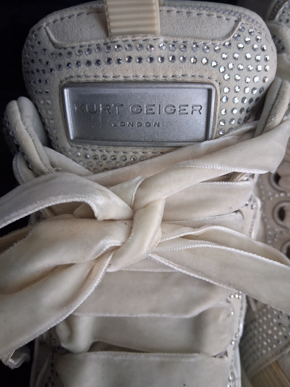 Kurt Geiger Cream Suede Rhinestone High-Top Sneakers
